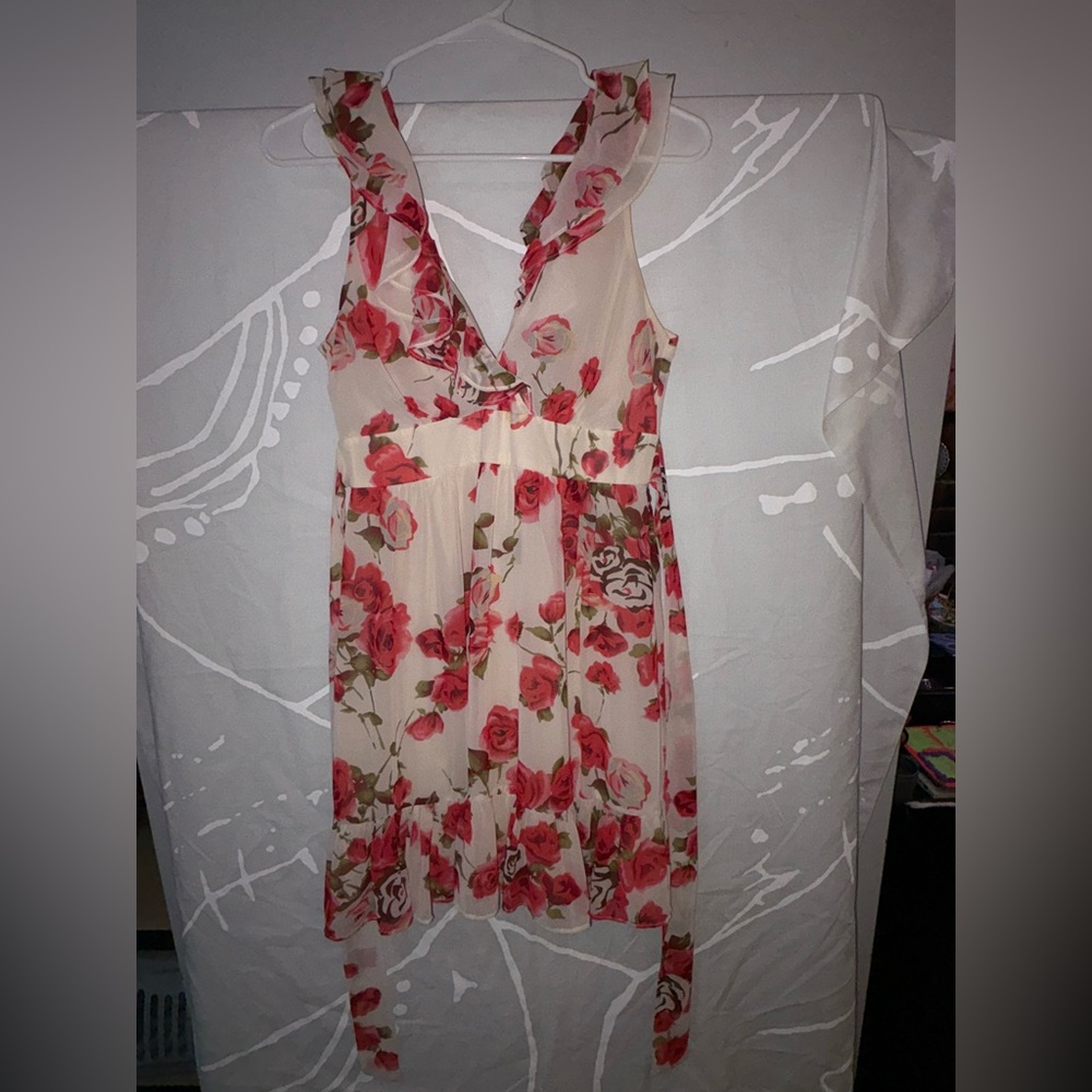Forever 21 Red and Cream Floral Belted Blouse/Mini Dress